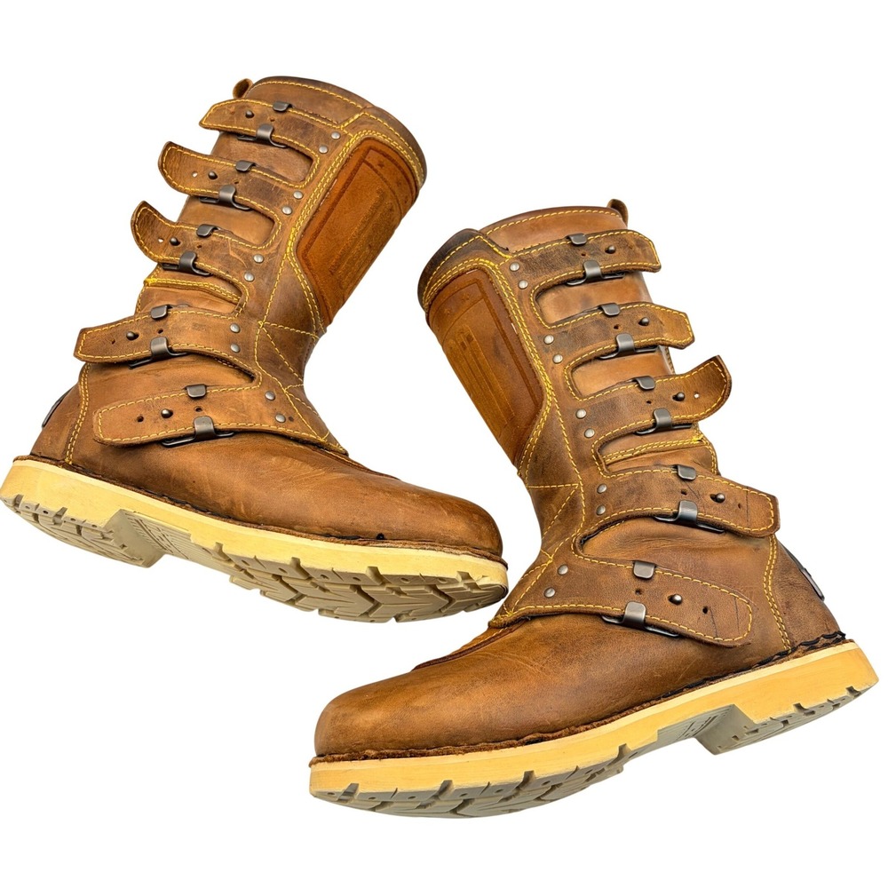 Icon 1000 Elsinore Mens 8.5 Brown Leather Motorcycle Boots Buckle Rugged Biker - Picture 13 of 16